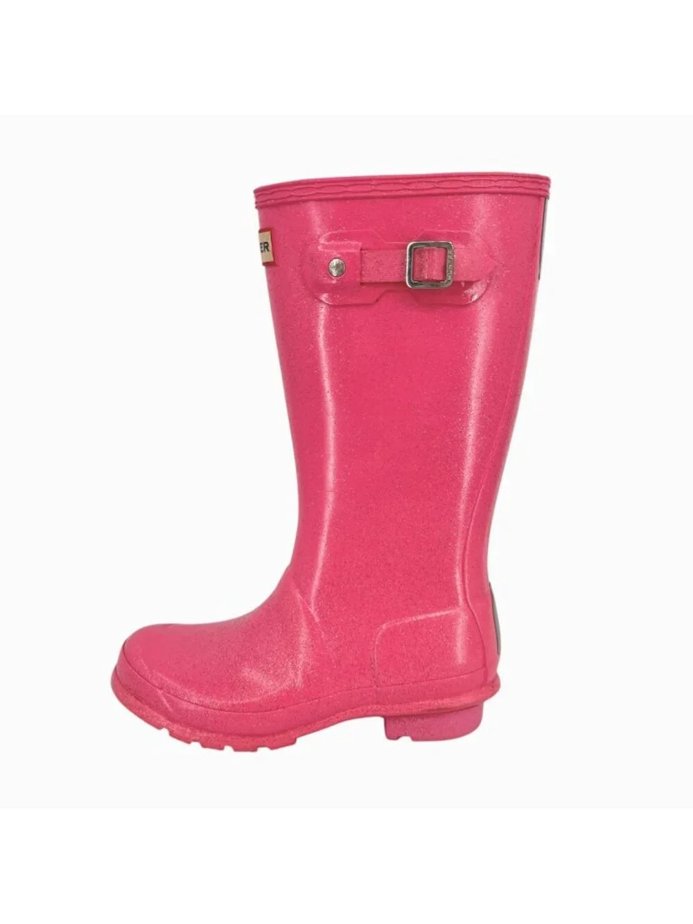 Hunter Girls Pink Glitter Rain Boots Size 4 US Durable Waterproof Mid-Calf